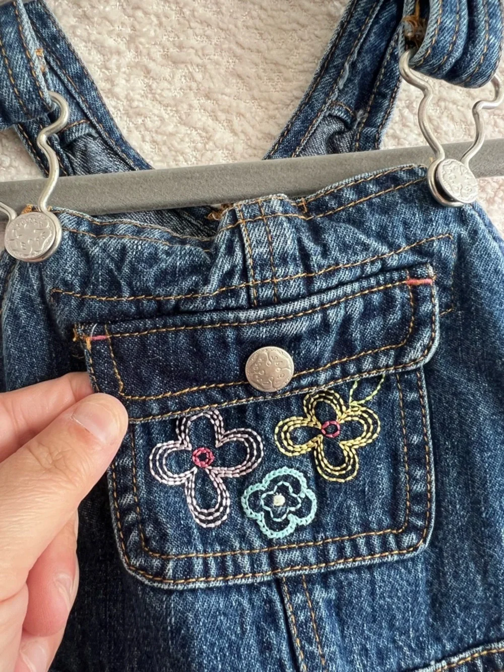 Osh Kosh B’Gosh Vintage Retro Baby Blue Denim Overalls‎ Dress Infant Size 24 Mon